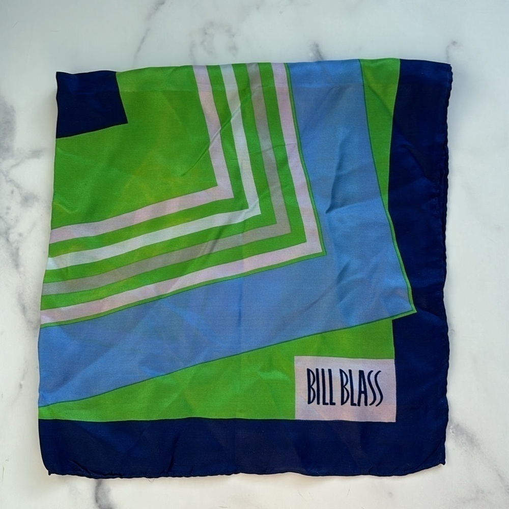 Bill Blass Vintage Silk Scarf Vibrant Blue and Green Unisex